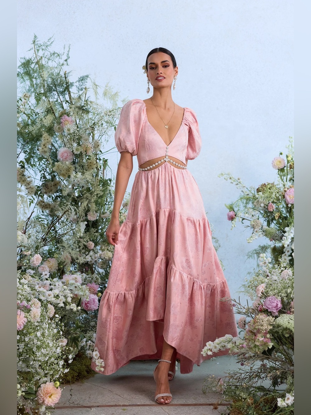 NWT V. Chapman The Emma Dress in Light Pink Windsor Brocade